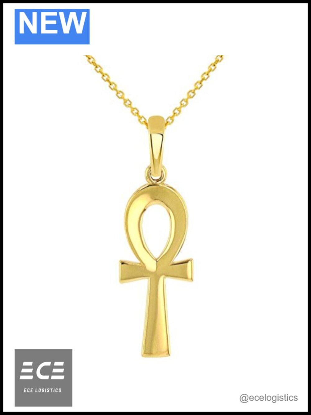 14k Yellow Gold Ankh Cross Pendant Necklace 16in